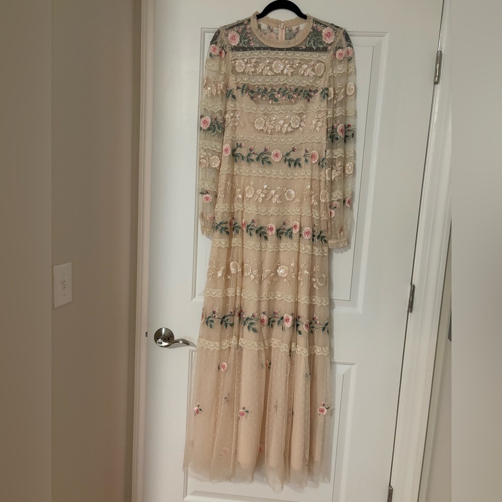 Floral dress with embroidery and embellishments